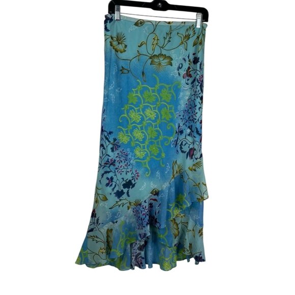 Zero Zero Dresses & Skirts - Zero Zero Women's Y2K Fairy Asian Maxi Ruffle Floral Boho Skirt Blue Size M